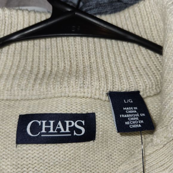 Chaps Sweater Natural Ivory Cotton Mockneck Textured Pullover Men's Size Large L - Picture 3 of 6